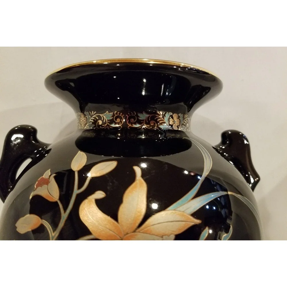 Vintage Handpainted Flowers Vase Japan Pottery Ceramic 8